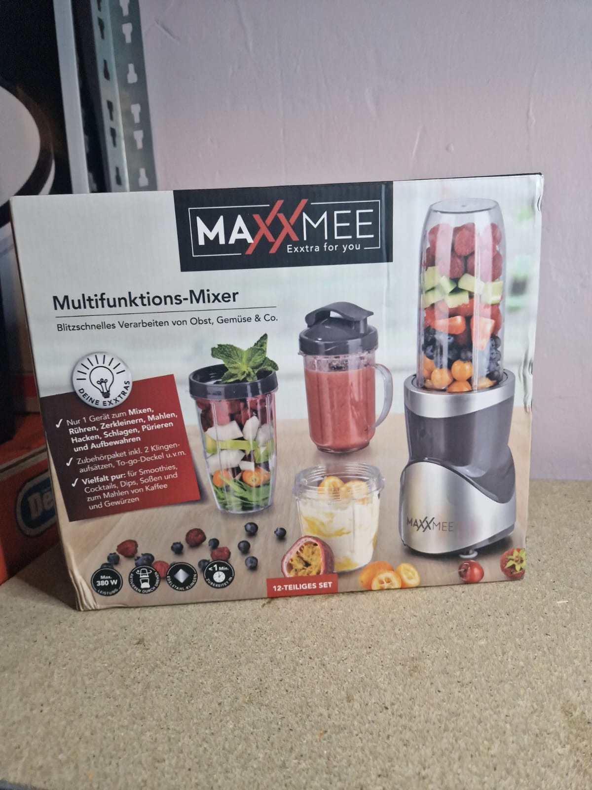 MAXXMEE Multifunktionsmixer 12 Teilig To Go Deckel 380W
