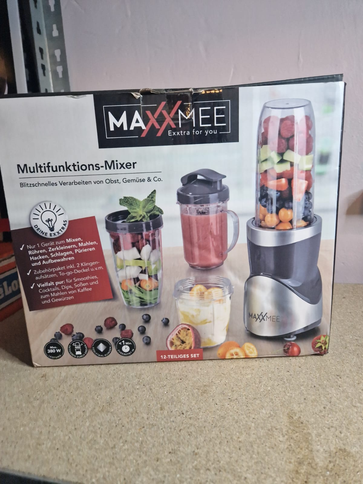 MAXXMEE Multifunktionsmixer 12 Teilig To Go Deckel 380W
