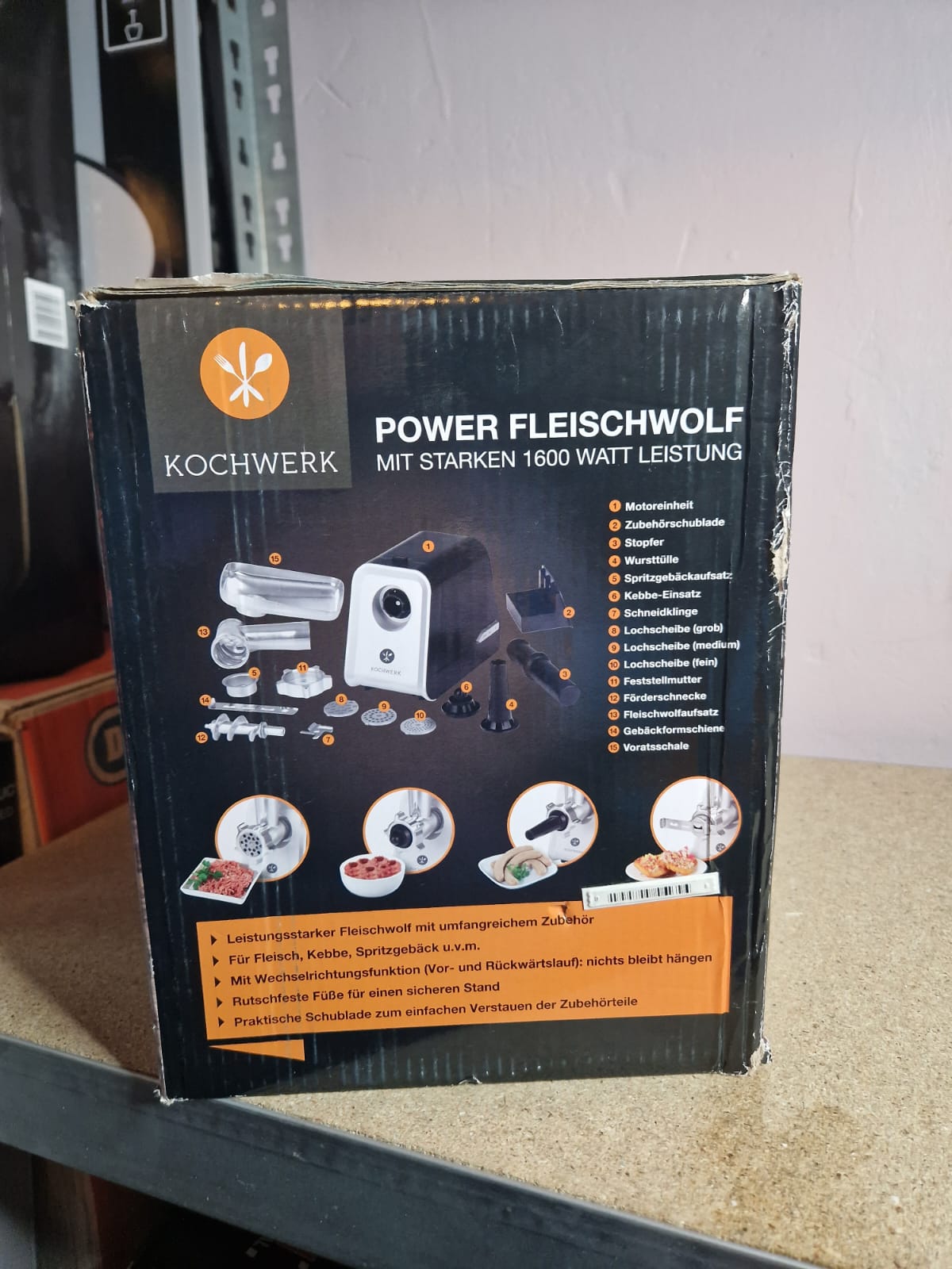 KOCHWERK elektrischer Fleischwolf mit Spritzgebäckvorsatz 1600W/ 2000g/min