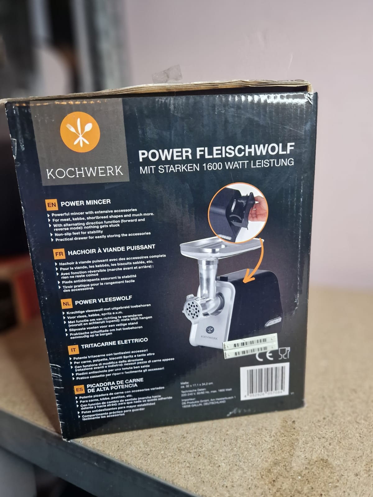 KOCHWERK elektrischer Fleischwolf mit Spritzgebäckvorsatz 1600W/ 2000g/min