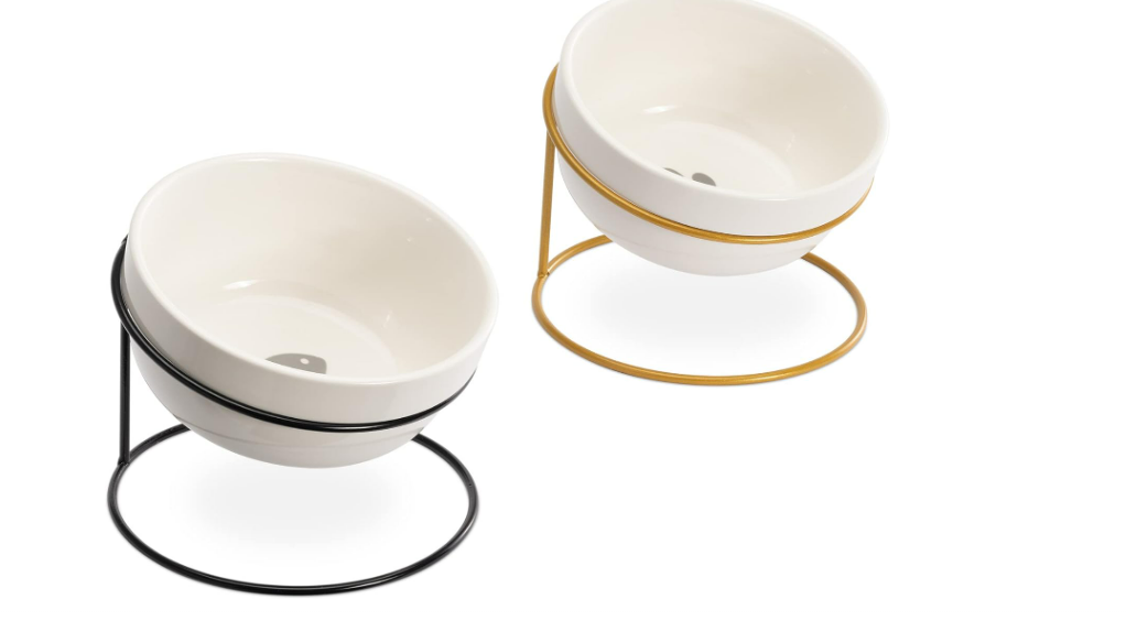 Navaris 2X Keramik Fressnapf mit Eisen Ständer für Hunde & Katzen