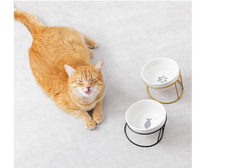 Navaris 2X Keramik Fressnapf mit Eisen Ständer für Hunde & Katzen