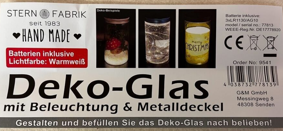 Deko Glas - Kunststoffgefäß - mit Beleuchtung und Metalldeckel 24 Stück
