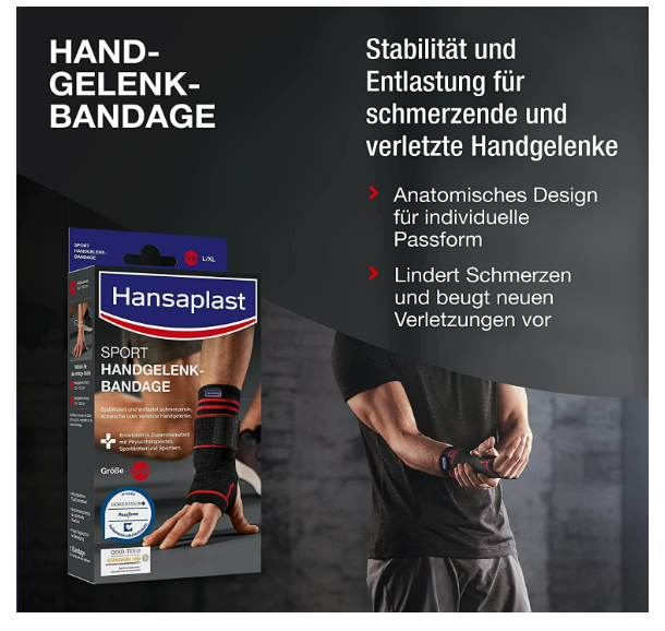 Hansaplast Sport Handgelenk-Bandage - Größe S/M - Gelenkumfang 15,0 – 18,0 cm