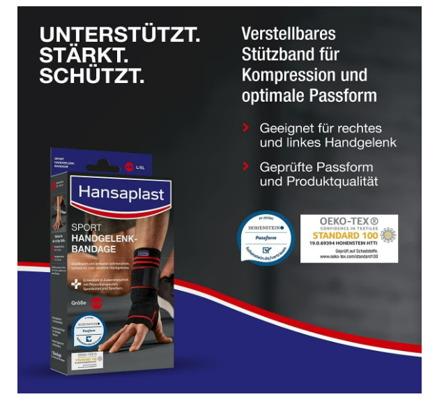 Hansaplast Sport Handgelenk-Bandage - Größe S/M - Gelenkumfang 15,0 – 18,0 cm