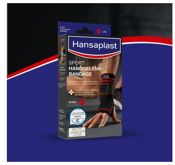 Hansaplast Sport Handgelenk-Bandage - Größe S/M - Gelenkumfang 15,0 – 18,0 cm