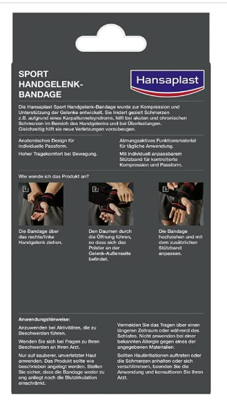 Hansaplast Sport Handgelenk-Bandage - Größe S/M - Gelenkumfang 15,0 – 18,0 cm
