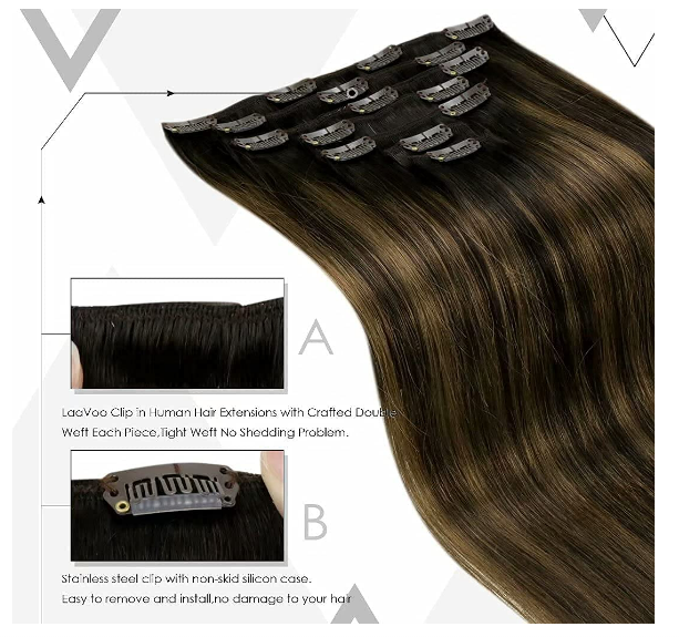 LaaVoo Clip in Extensions Echthaar Braun