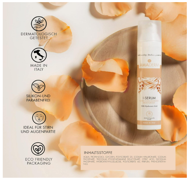 AMADERM I-Serum 100ml | Gesichtsserum mit 100% reiner Hyaluronsäure und Vitamin E