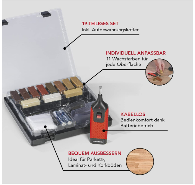 EASYmaxx Reparatur-Set Repair Kit Laminat und Parkett - 19-tlg.