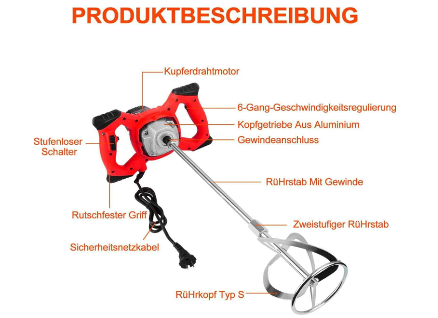 Mörtel/ Farbe/ Gips Rührer 6 Gang Metallgetriebe