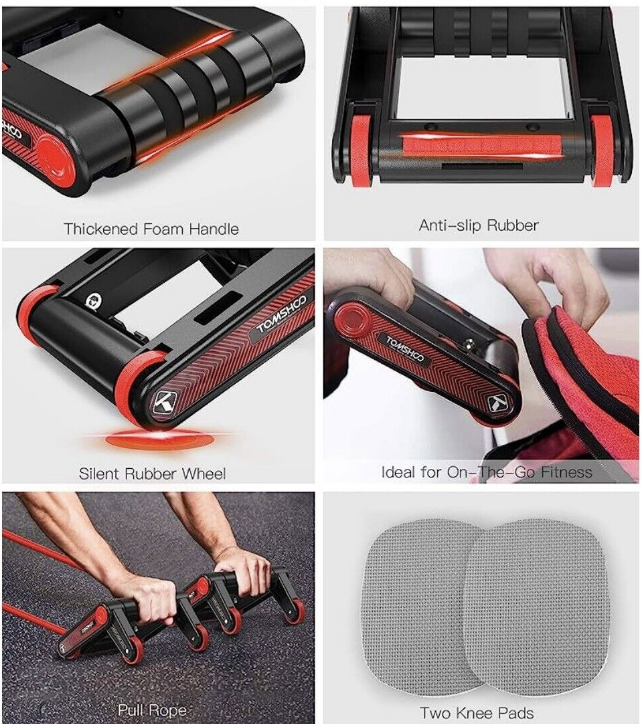 TOMSHOO Bauchroller Bauchtrainer Liegestützgriffe 3-IN-1 Multifunktional